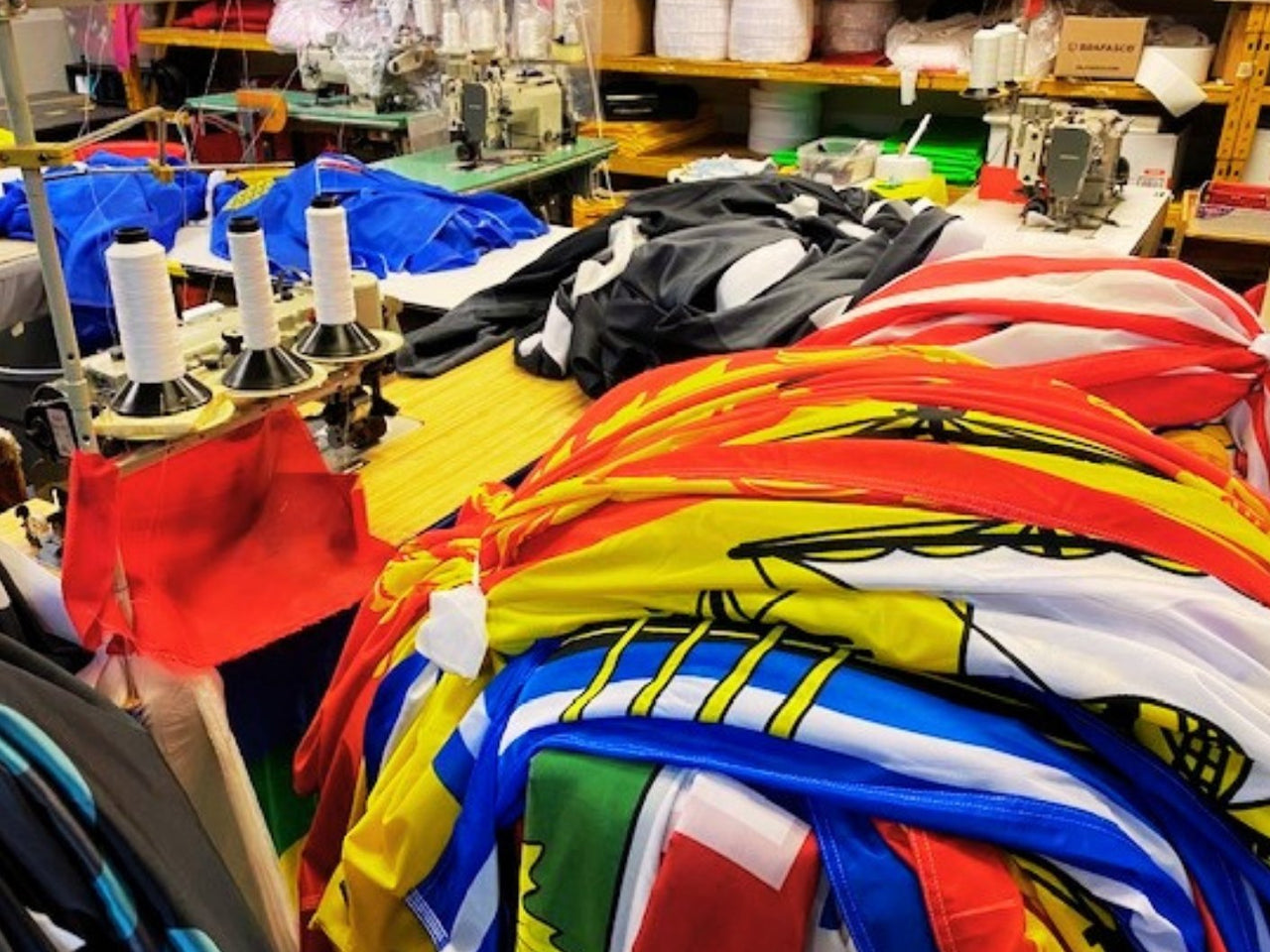 Behind our Canadian Flags; Leaders of Textiles, Olympic Flags, Heritage ...
