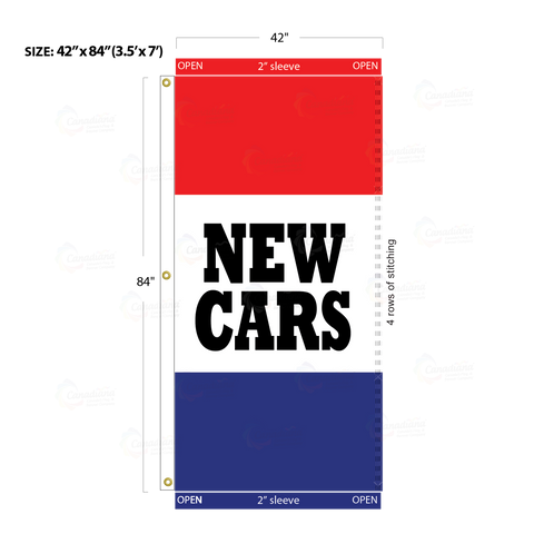 Red & Blue Acid Dyed Tri-Panel Auto/Dealer Message Banner - Canadiana Flag