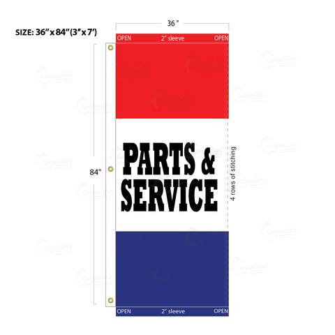 Red & Blue Acid Dyed Tri-Panel Auto/Dealer Message Banner - Canadiana Flag