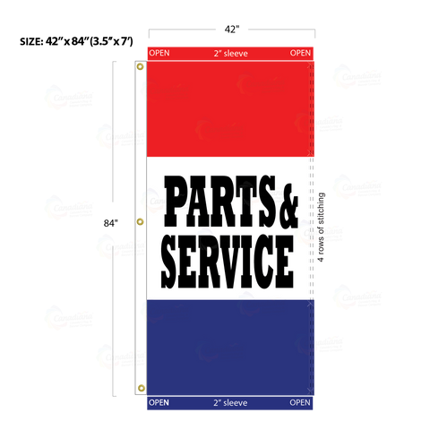 Red & Blue Acid Dyed Tri-Panel Auto/Dealer Message Banner - Canadiana Flag