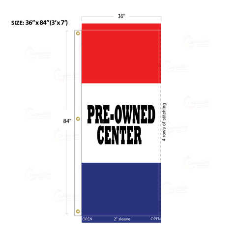 Red & Blue Acid Dyed Tri-Panel Auto/Dealer Message Banner - Canadiana Flag