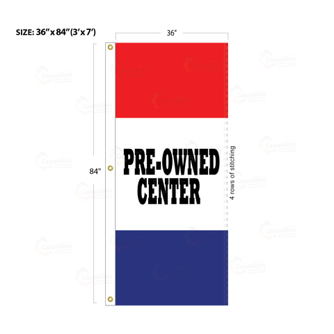 Red & Blue Acid Dyed Tri-Panel Auto/Dealer Message Banner - Canadiana Flag