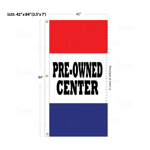 Red & Blue Acid Dyed Tri-Panel Auto/Dealer Message Banner - Canadiana Flag