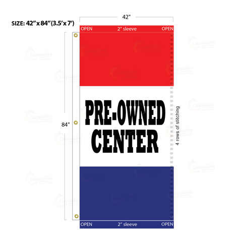 Red & Blue Acid Dyed Tri-Panel Auto/Dealer Message Banner - Canadiana Flag