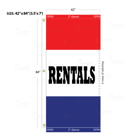 Red & Blue Acid Dyed Tri-Panel Auto/Dealer Message Banner - Canadiana Flag