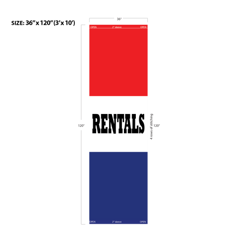 Red & Blue Acid Dyed Tri-Panel Auto/Dealer Message Banner - Canadiana Flag