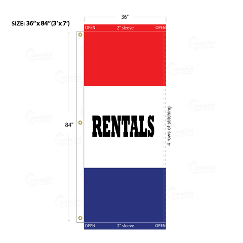 Red & Blue Acid Dyed Tri-Panel Auto/Dealer Message Banner - Canadiana Flag