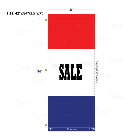 Red & Blue Acid Dyed Tri-Panel Auto/Dealer Message Banner - Canadiana Flag