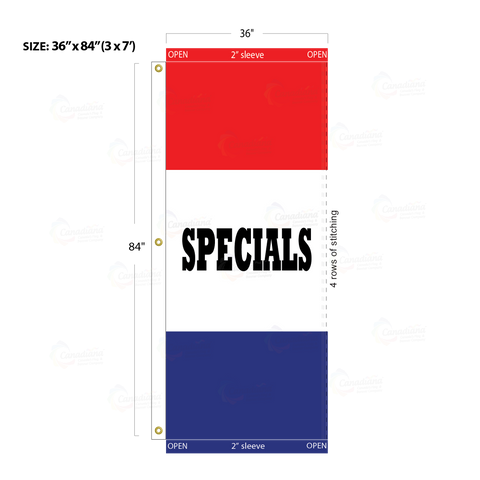 Red & Blue Acid Dyed Tri-Panel Auto/Dealer Message Banner - Canadiana Flag