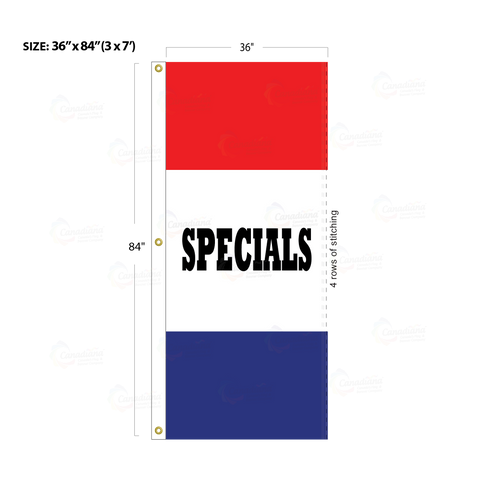 Red & Blue Acid Dyed Tri-Panel Auto/Dealer Message Banner - Canadiana Flag