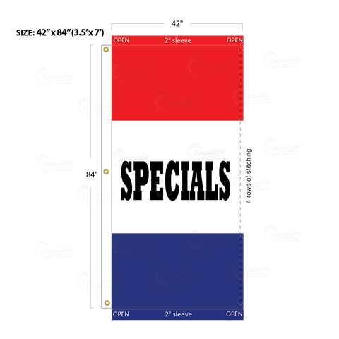 Red & Blue Acid Dyed Tri-Panel Auto/Dealer Message Banner - Canadiana Flag