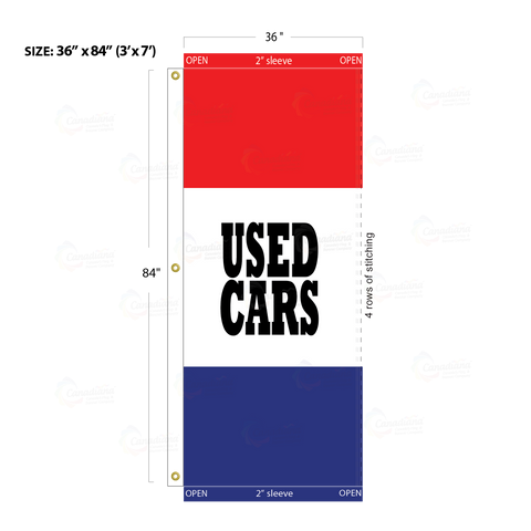Red & Blue Acid Dyed Tri-Panel Auto/Dealer Message Banner - Canadiana Flag