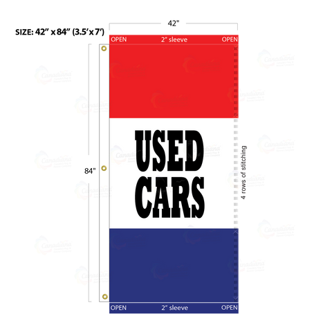 Red & Blue Acid Dyed Tri-Panel Auto/Dealer Message Banner - Canadiana Flag