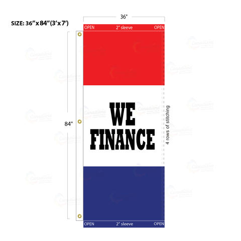 Red & Blue Acid Dyed Tri-Panel Auto/Dealer Message Banner - Canadiana Flag