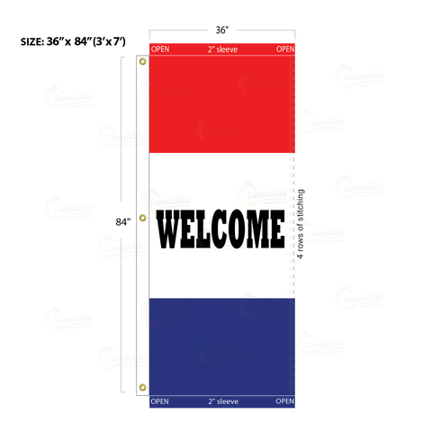 Red & Blue Acid Dyed Tri-Panel Auto/Dealer Message Banner - Canadiana Flag