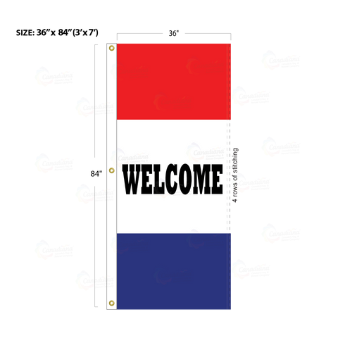 Red & Blue Acid Dyed Tri-Panel Auto/Dealer Message Banner - Canadiana Flag