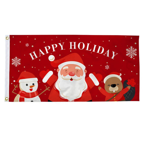 Santa Snowman Beaver Holiday flag - Canadiana Flag