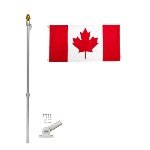 6' Chrome Stainless Steel Flagpole with Flag Set - Canadiana Flag