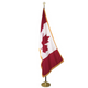 Our Applique Canada Flag with gold fringe is known for its rich ceremonial appearance. Applique Canada flags are  cut in sections and sewn together. 